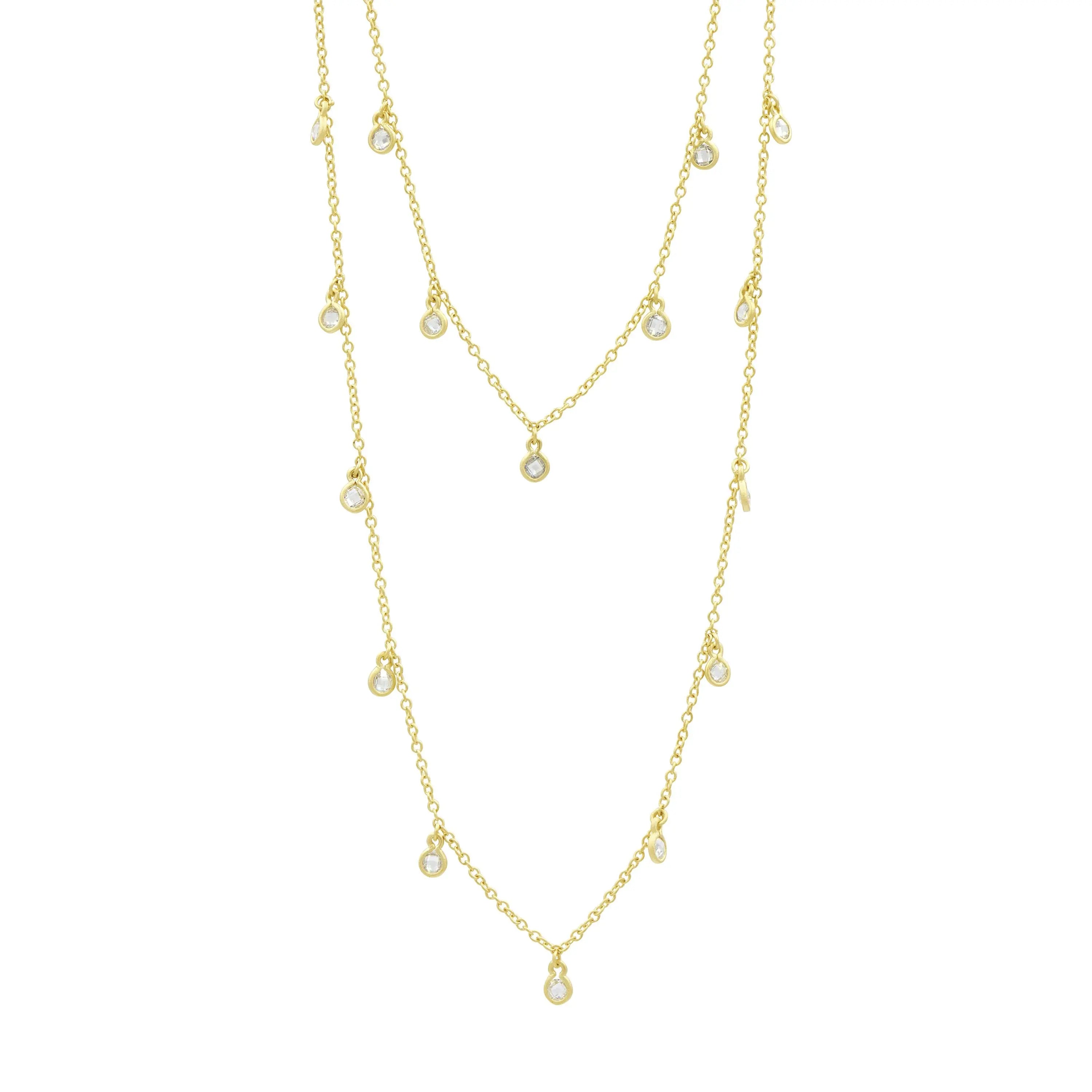 Gold Bezel Droplet Strand Necklace Signature