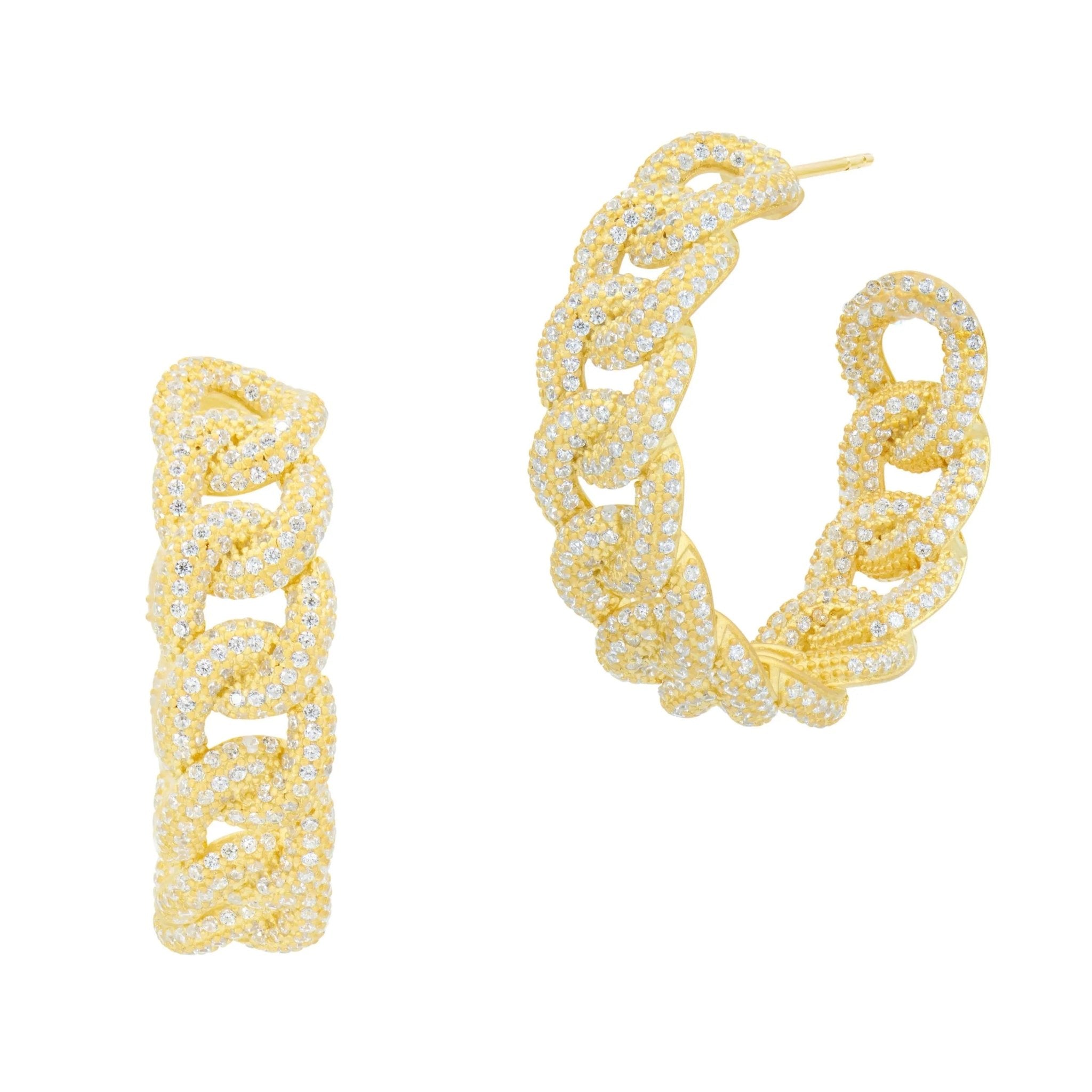 Pavé All Over Chain Link Hoop Earrings - FREIDA ROTHMAN