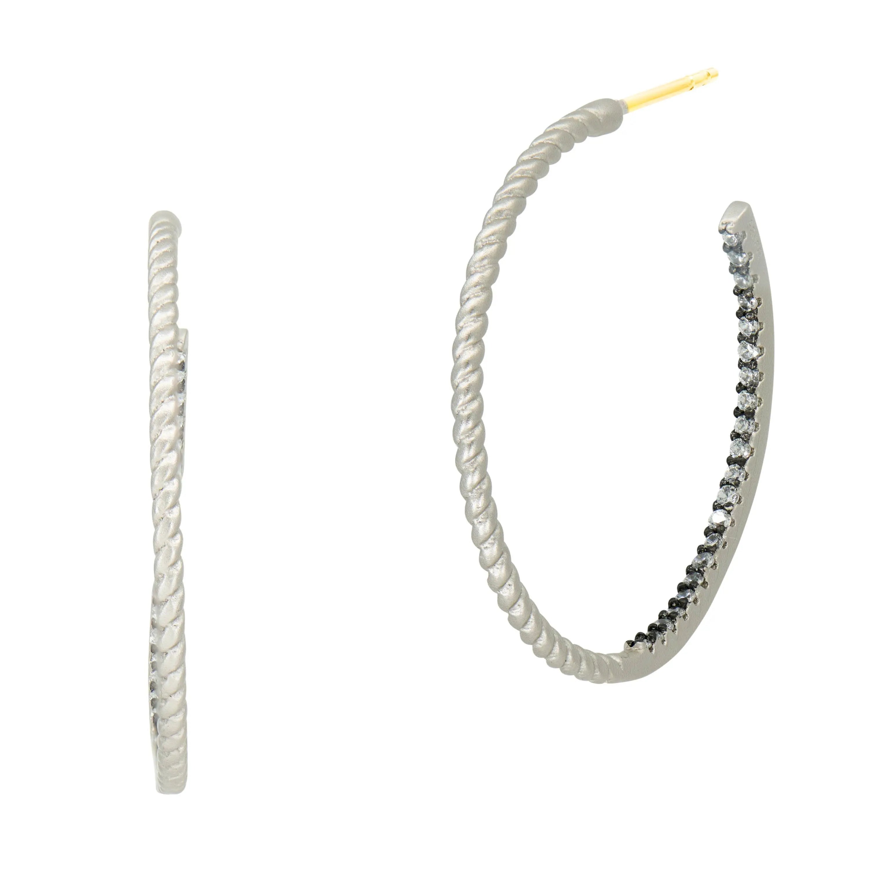 Twisted Cable and Pavé Hoop Industrial Finish EARRING