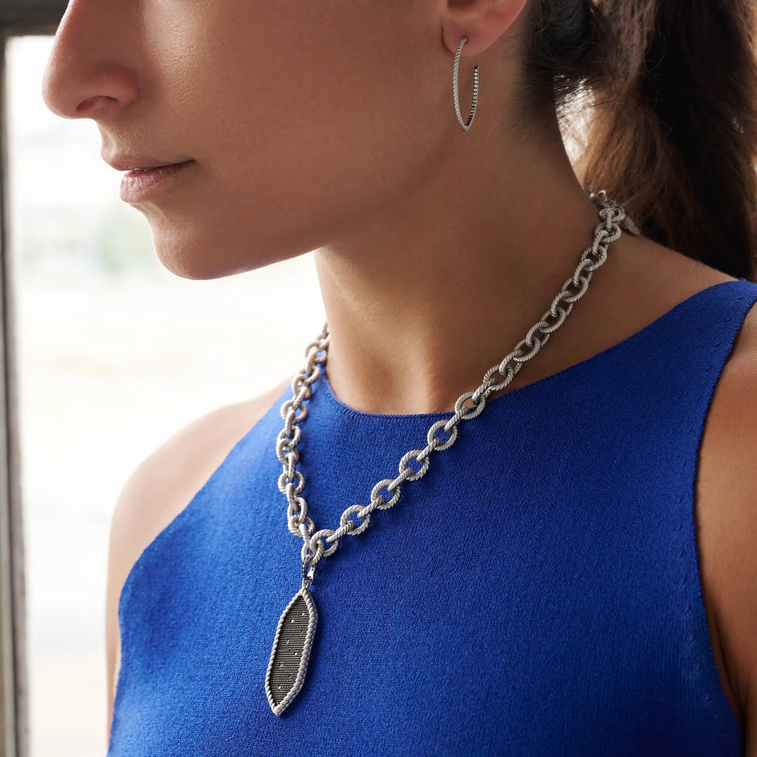 Twisted Cable and Pavé Hoop Industrial Finish EARRING