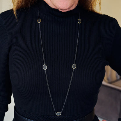 Industrial Finish Oval Cobblestone Station Necklace